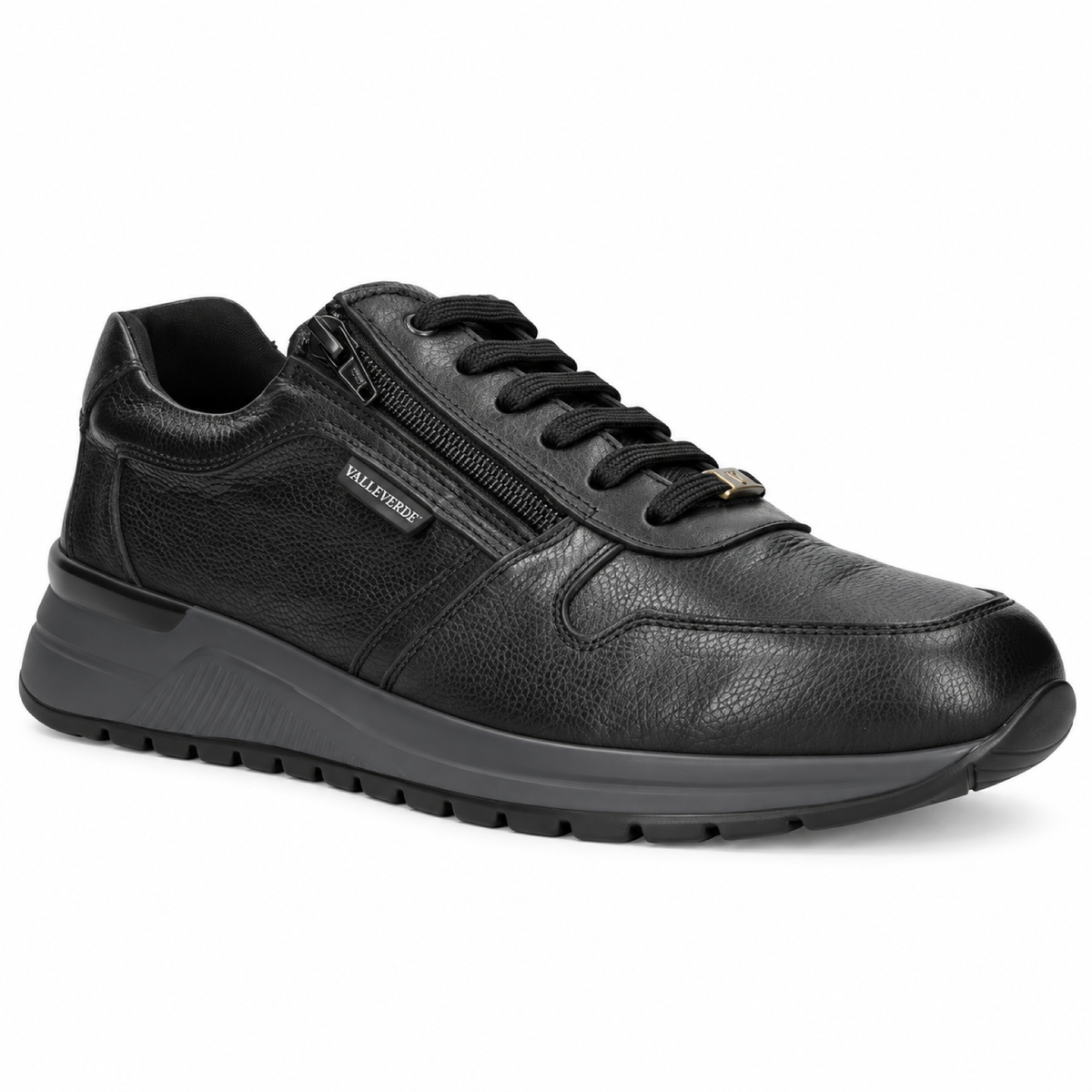 Valleverde VY954W — Sneakers uomo in pelle nera con zip laterale