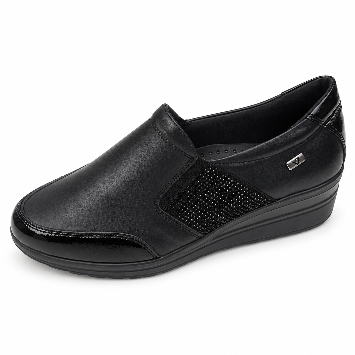 Valleverde VD200AF — Scarpa Slip-On Donna in Nappa Nera con Zeppa