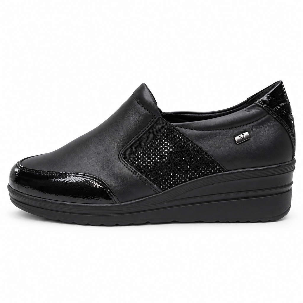 Valleverde VD200AF — Scarpa Slip-On Donna in Nappa Nera con Zeppa