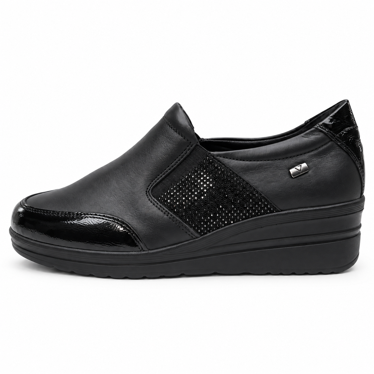 Valleverde VD200AF — Scarpa Slip-On Donna in Nappa Nera con Zeppa