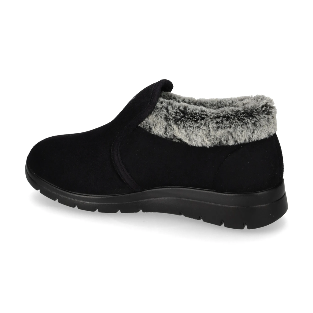 Valleverde 25365 — Stivaletto donna in tessuto nero con interno in peluche