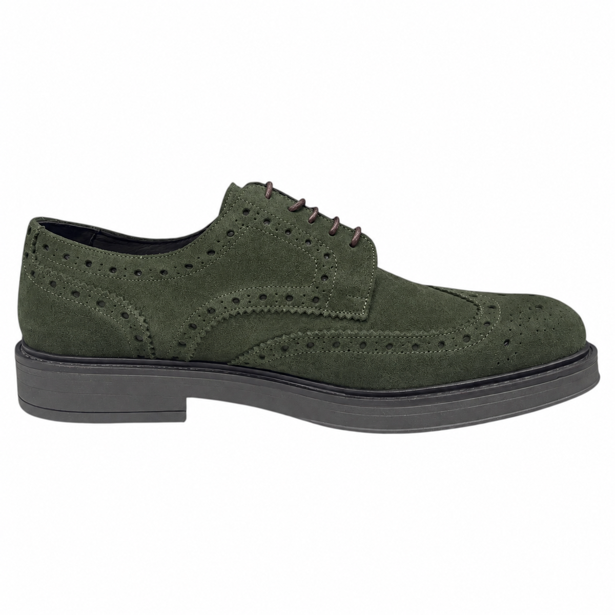 Antica Calzoleria Campana 612 — Derby Brogue Uomo in Camoscio Verde Bosco