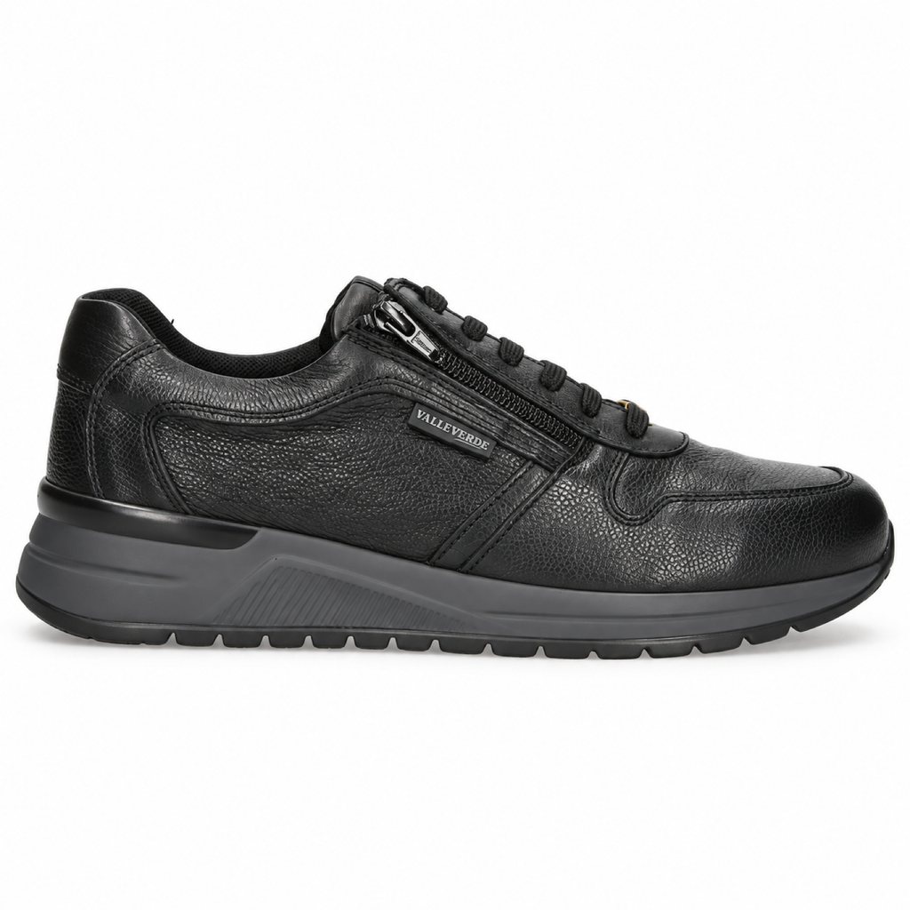 Valleverde VY954W — Sneakers uomo in pelle nera con zip laterale