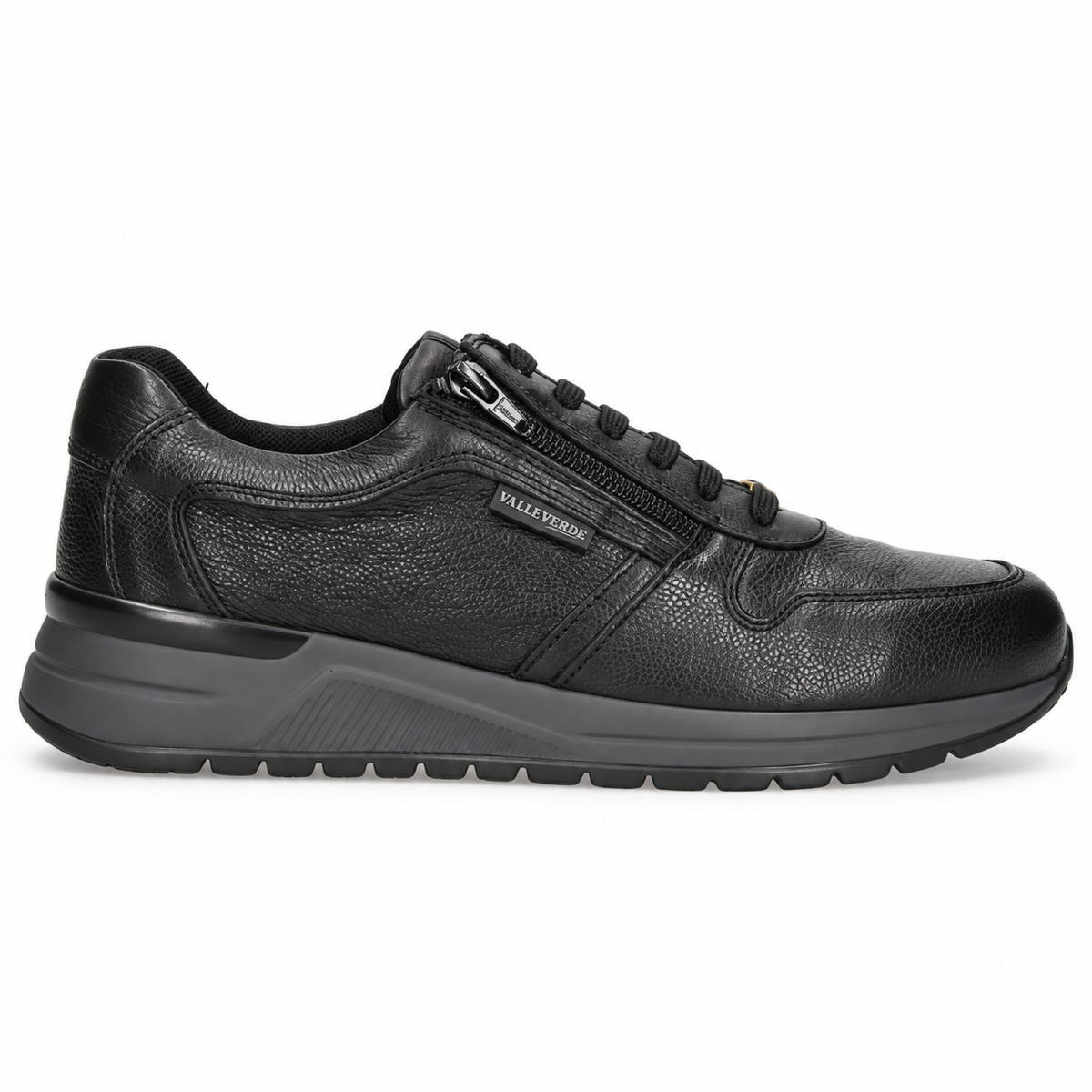 Valleverde VY954W — Sneakers uomo in pelle nera con zip laterale