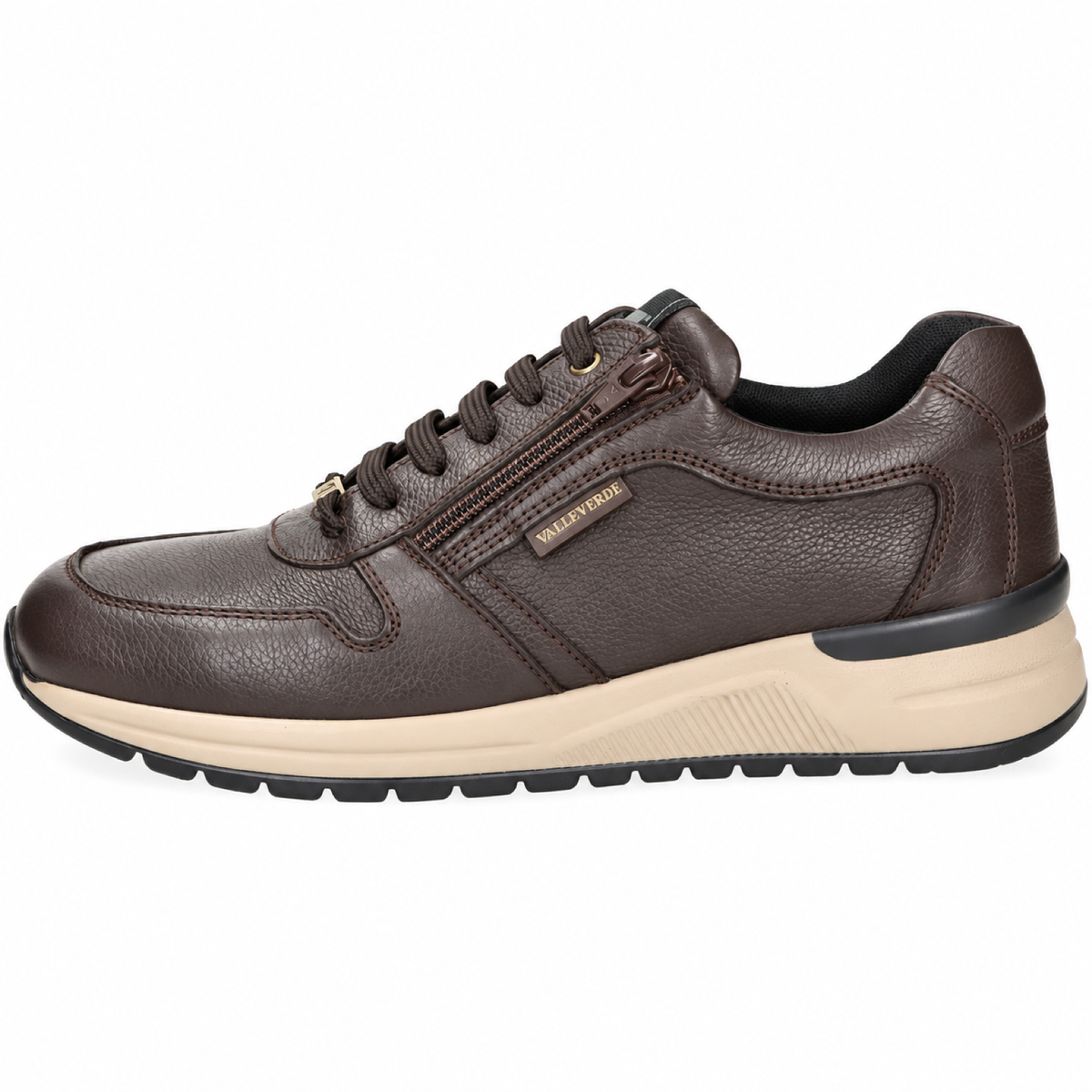 Valleverde VY954W — Sneakers uomo in pelle marrone con zip laterale