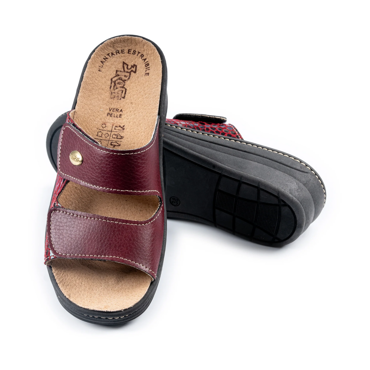 3Rose Art. 180 — Ciabatta Donna con Plantare Estraibile e Doppio Velcro