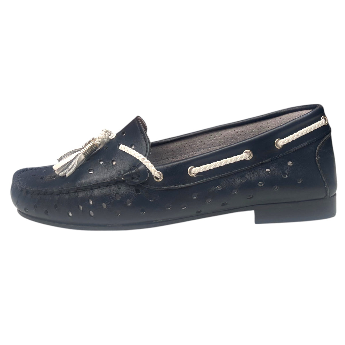 Bertone 325 — Mocassino Donna in Pelle Blu Navy con Nappine