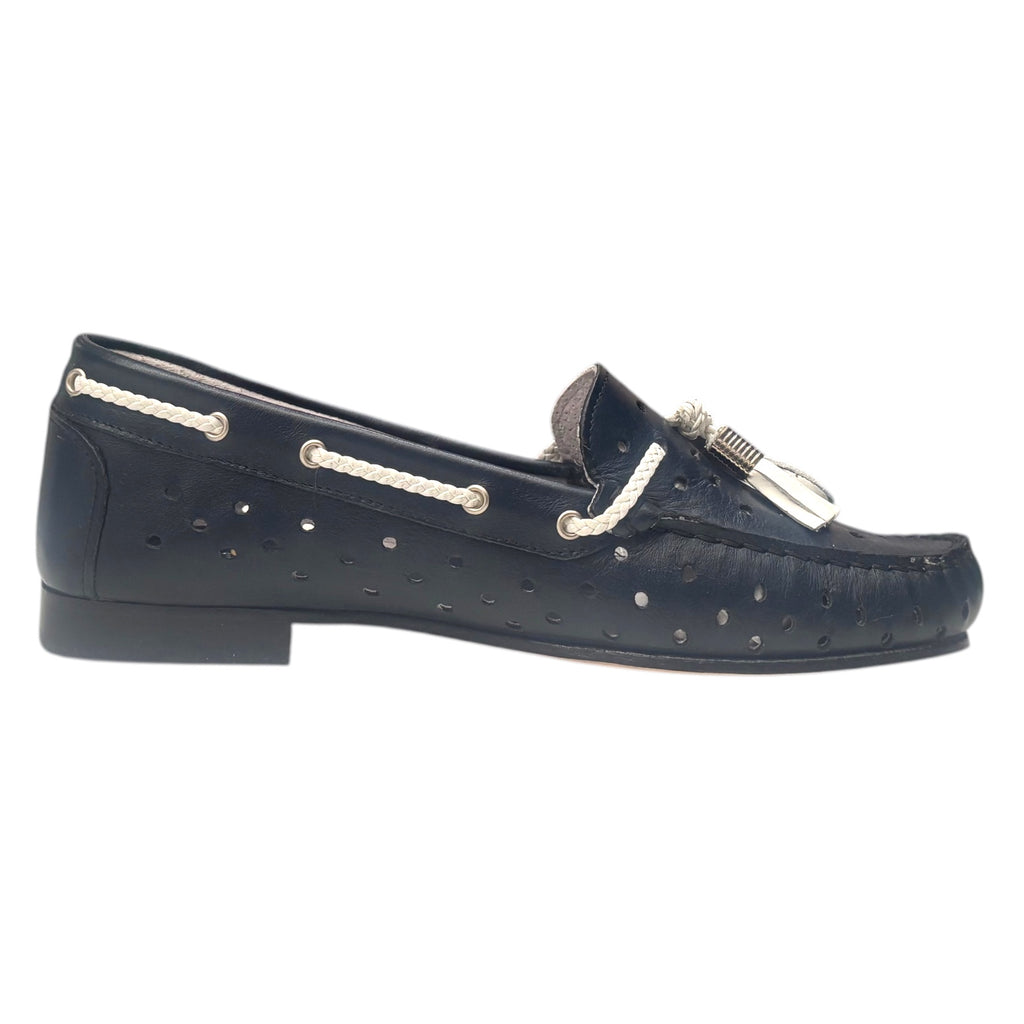 Bertone 325 — Mocassino Donna in Pelle Blu Navy con Nappine