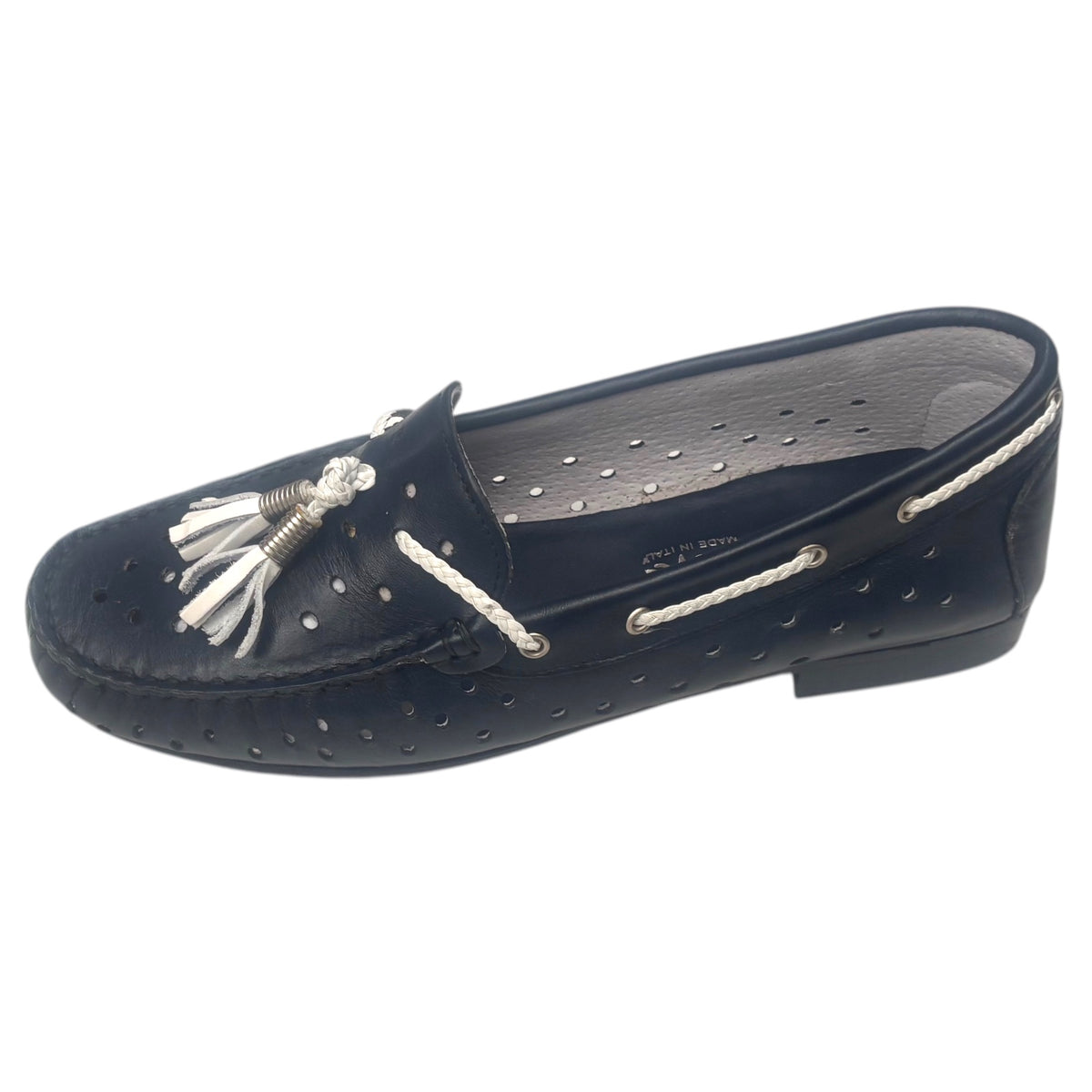 Bertone 325 — Mocassino Donna in Pelle Blu Navy con Nappine